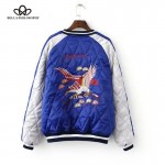 Bella Philosophy 2017 spring autumn two sides wear reversible stain sateen embroidery souvenir bomber jacket padded real photo