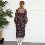 Bella Philosophy 2017 spring flowers embroidery mesh yarn lace perspective see through mesh women dress