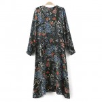 Bella Philosophy 2017 spring retro vintage new floral flower bloom print long sleeve long women dress real photo