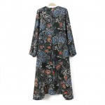 Bella Philosophy 2017 spring retro vintage new floral flower bloom print long sleeve long women dress real photo