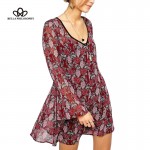 Bella Philosophy spring summer new Women swear wholesale Jacquard floral prints trumpet sleeves V neck backless causal dress