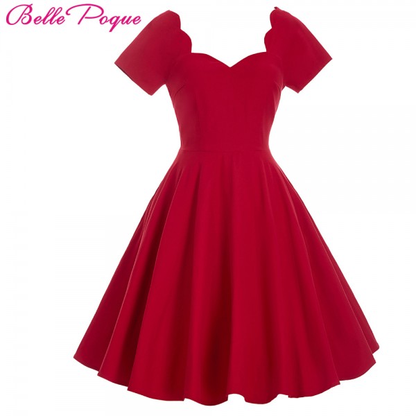 Belle Poque 1950s 60s Red Rockabilly Dress Robe Sexy Tunic Retro Vintage Womens Summer Dresses 2017 Summer Plus Size Clothing