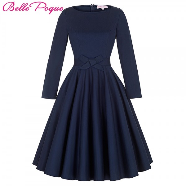 Belle Poque 2017 Robe Pinup Big Swing Long Sleeve 50s Vintage Dress Black Women Autumn Female Party Dresses Plus Size Clothing