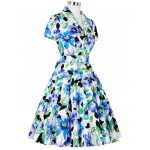 Belle Poque 2017 Summer Women Tea Dress Party Short Sleeve Knee Length 50S 60S Floral Vintage Dresses Rockabilly Gown Plus size