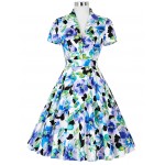 Belle Poque 2017 Summer Women Tea Dress Party Short Sleeve Knee Length 50S 60S Floral Vintage Dresses Rockabilly Gown Plus size