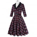 Belle Poque Autumn Plaid Dress 3/4 Sleeve Lapel Grid Pattern Tunic Women Plus size Clothing Casual Picnic Vintage Party Dresses