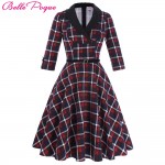 Belle Poque Autumn Plaid Dress 3/4 Sleeve Lapel Grid Pattern Tunic Women Plus size Clothing Casual Picnic Vintage Party Dresses