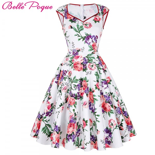 Belle Poque Floral Print Women Dress 2017 Summer Casual robe Retro 50s Vintage Rockabilly Swing Dresses Plus Size Pinup Clothing