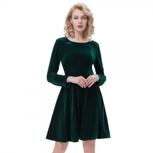 Belle Poque Velvet Dress Winter Long Sleeve Plus Size O Neck Green Tunic Elegant Clothes Casual Vintage Party Dresses Women 2018