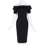 Belle Poque Women Business Work Retro Short Sleeve Off Shoulder Sexy Black Bodycon Dress 2017 Plus Size Vintage Pencil Dresses