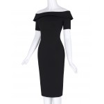 Belle Poque Women Business Work Retro Short Sleeve Off Shoulder Sexy Black Bodycon Dress 2017 Plus Size Vintage Pencil Dresses