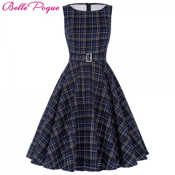 Belle Poque Women Summer Dress 2017 Rockabilly Audrey Hepburn Tunic robe Casual Clothing Vestidos 50s Vintage Plaid Dresses 