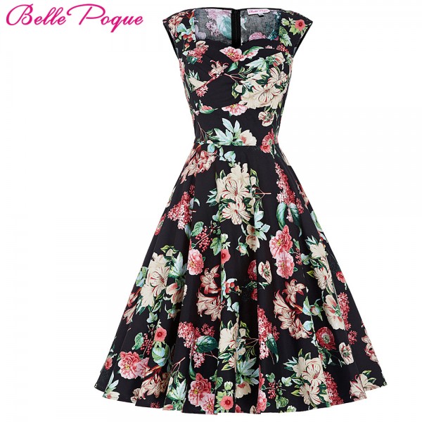 Belle Poque Womens Summer dresses 2017 Summer Casual Party Dress Robe Vintage 50s 60s Retro Floral Dresses Plus Size Clothing