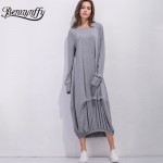 Benuynffy Cotton Long Maxi Dress Women 2017 Spring New Arrival Oversized Style Dresses Vintage Casual Plus Size Wrap Dress Q530