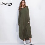 Benuynffy Cotton Long Maxi Dress Women 2017 Spring New Arrival Oversized Style Dresses Vintage Casual Plus Size Wrap Dress Q530