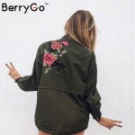 BerryGo 3d applique oversized casual outerwear coats  Zipper basic jacket coat women jacket 2016 autumn winter unlined veste