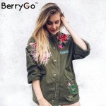 BerryGo 3d applique oversized casual outerwear coats  Zipper basic jacket coat women jacket 2016 autumn winter unlined veste