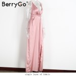 BerryGo Elegant backless satin long dress Women evening summer dress Party sexy black red maxi dresses vestidos pajamas