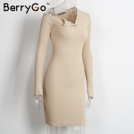 BerryGo Elegant one shoulder bodycon dress Slim long sleeve evening party club white dress Women autumn winter black sexy dress