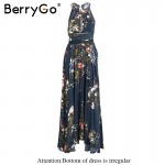 BerryGo Halter floral long dress Women Christmas chic backless evening party maxi dress Hollow out sexy summer dress vestidos