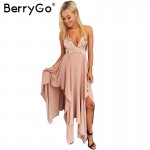 BerryGo Irregular sequin backless long sexy dress Women sleeveless v neck summer dress Elegant evening party dress vestidos