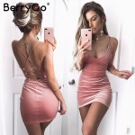 BerryGo Lace up velvet dress women Backless short party sexy dress midi dress Pencil skater bodycon dress evening retro vestidos