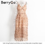 BerryGo Lined 2017 beach summer dress women dress shirt Padded hollow out lace dress Zipper party sundress vestido de festa