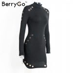 BerryGo Sexy hollow out hole bodycon dress Women slim long sleeve black dress Elegant party short dress vestidos de fiesta