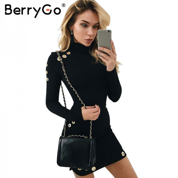 BerryGo Sexy hollow out hole bodycon dress Women slim long sleeve black dress Elegant party short dress vestidos de fiesta