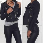 BerryGo Short slim basic jackets female jacket coat women Faux leather suede outerwear & coatsWinter 2016 autumn streetwear