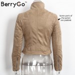 BerryGo Short slim basic jackets female jacket coat women Faux leather suede outerwear & coatsWinter 2016 autumn streetwear