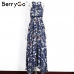 BerryGo Split backless summer dress women Christmas floral beach dress halter neck long dress Elegant maxi dress female vestidos