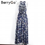 BerryGo Split backless summer dress women Christmas floral beach dress halter neck long dress Elegant maxi dress female vestidos