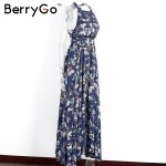 BerryGo Split backless summer dress women Christmas floral beach dress halter neck long dress Elegant maxi dress female vestidos