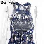 BerryGo Split backless summer dress women Christmas floral beach dress halter neck long dress Elegant maxi dress female vestidos