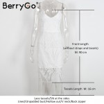 BerryGo White lace dress new year Backless V neck beach summer dress women Hollow out black sexy party dresses tassels vestidos