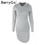 BerryGo Winter warm cotton hooded dress Women pocket long sleeve bodycon dress Sexy slim gray casual short vestidos de fiesta