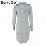 BerryGo Winter warm cotton hooded dress Women pocket long sleeve bodycon dress Sexy slim gray casual short vestidos de fiesta