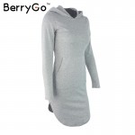 BerryGo Winter warm cotton hooded dress Women pocket long sleeve bodycon dress Sexy slim gray casual short vestidos de fiesta