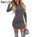 BerryGo Winter warm cotton hooded dress Women pocket long sleeve bodycon dress Sexy slim gray casual short vestidos de fiesta