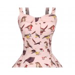 BerylBella Women Dress Bird Printed 2017 Summer Slim Sexy  Bandage Dresses Female Cotton Birds Printing Vintage Beach Vestidos