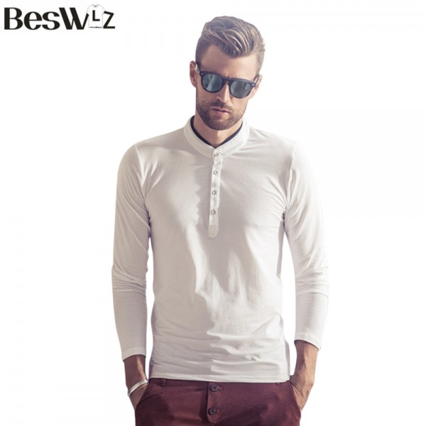 Beswlz Men Tops T-Shirt Spring Autumn Long Sleeve Business Casual Cotton Slim T Shirts Men Brand Clothing Plus Size Top Tees 