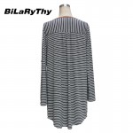 BiLaRyThy Autumn Winter Casual Women Striped Dress Long Sleeve V Neck Loose Mini Dresses femme vestido