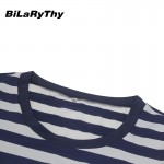 BiLaRyThy New Autumn Winter Fashion Women's O Neck Three Quarter Sleeve A Line Dress Elegant Striped Casual Dresses