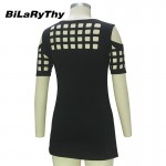 BiLaRyThy Summer Style Women's Casual O Neck Short Sleeve Slim T Shirts Hollow Out Off Shoulder Tops Tees