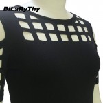 BiLaRyThy Summer Style Women's Casual O Neck Short Sleeve Slim T Shirts Hollow Out Off Shoulder Tops Tees