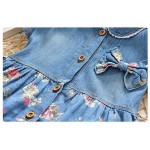 BibiCola 2016 summer Denim children clothes kids clothing girls dress suit coat baby girls bow flower cute outerwear