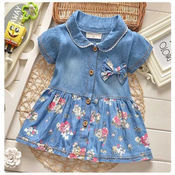 BibiCola 2016 summer Denim children clothes kids clothing girls dress suit coat baby girls bow flower cute outerwear