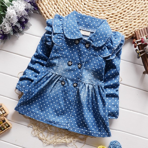 BibiCola fashion spring autumn childern leisure coat&outerwear baby girls dots denim jacket kids girls temperament jean outfits