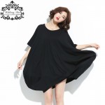 Big Size New Summer Women T-Shirt Solid Cotton Casual O-Neck Fashion Female Long Loose Tee Dresses Large Size 6XL Black Tshirt